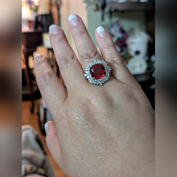 Ruby & Clear CZs Statement Ring - Picture 3 of 7
